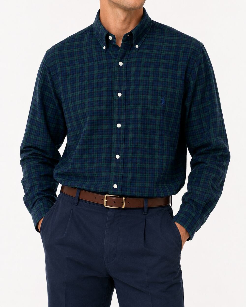Ralph Lauren Men’s 3XB Button-Up Shirt – Green/Blue/Black Check – 100% Cotton